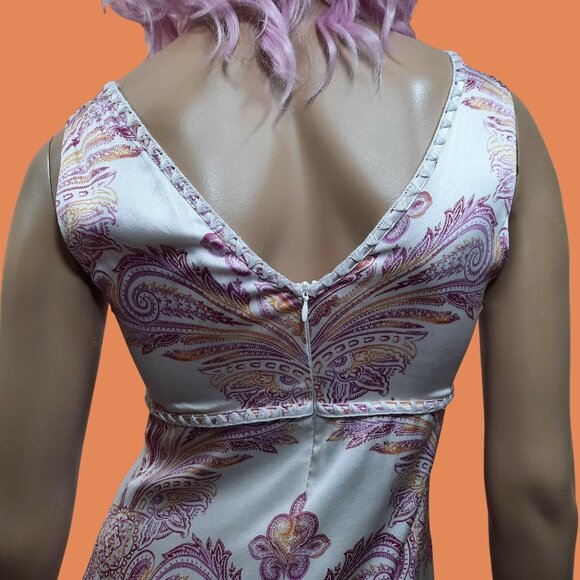 90s Y2K Silk Slip Dress Size S US 2 Paisley Print Ebène by Patrick Assuline - Picture 10 of 12